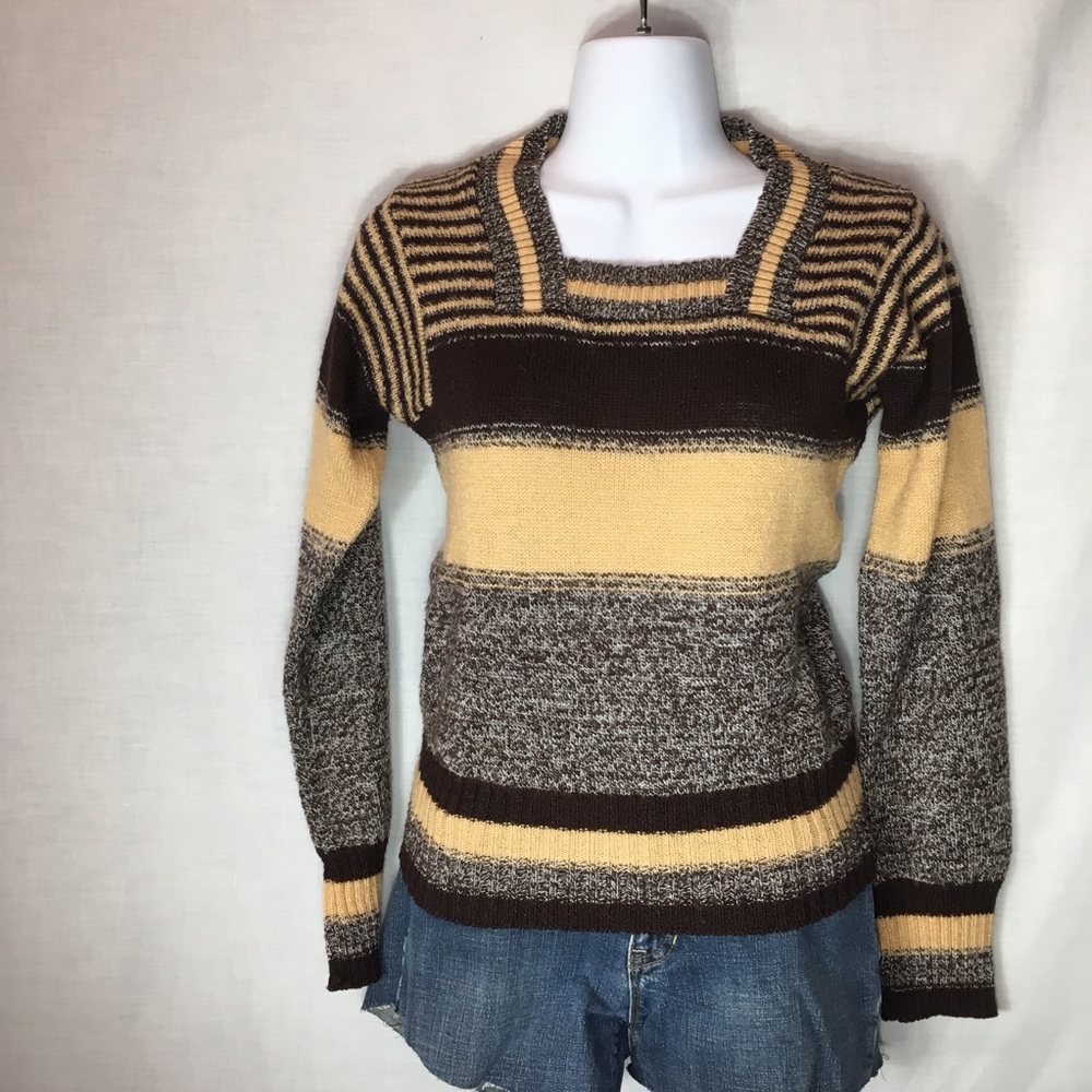 Vintage mustard yellow and brown sweater
